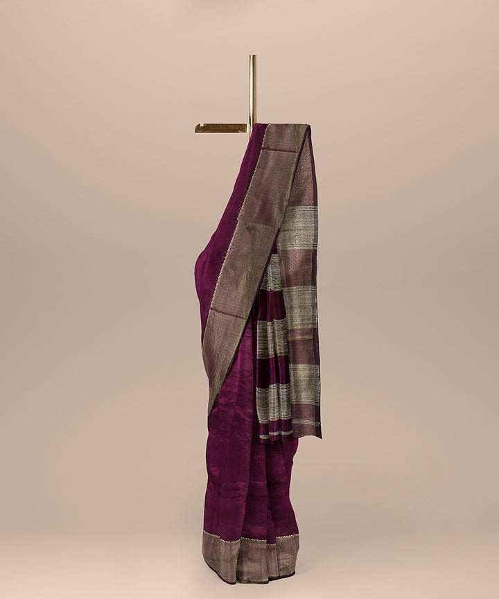 Deep purple ghicha handloom maheshwari cotton silk saree