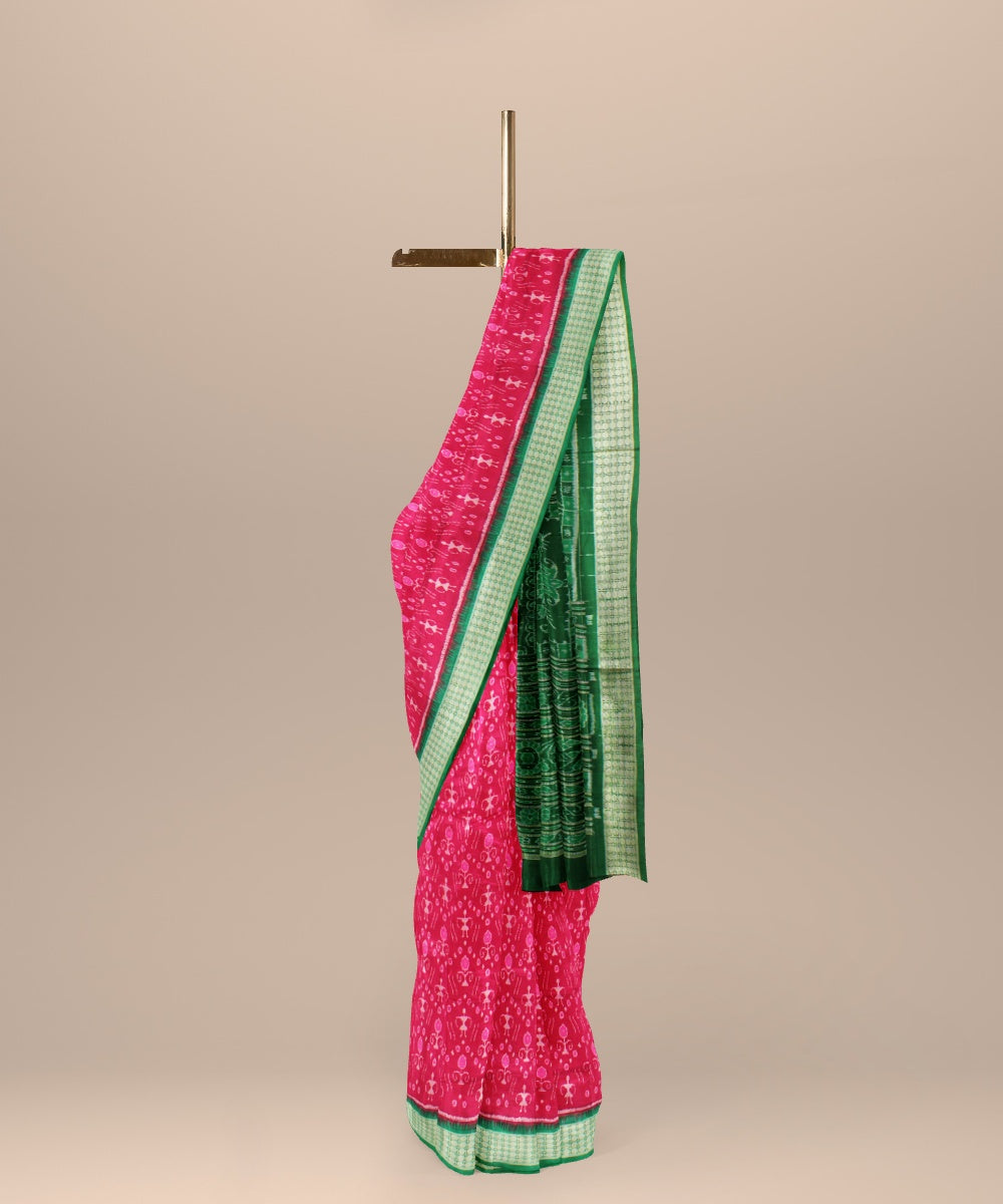 Pink green silk handloom sambalpuri saree