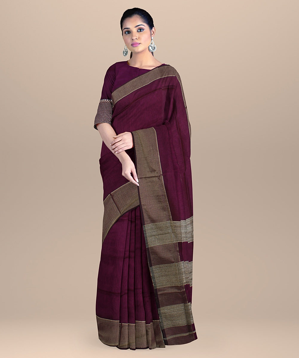 Deep purple ghicha handloom maheshwari cotton silk saree