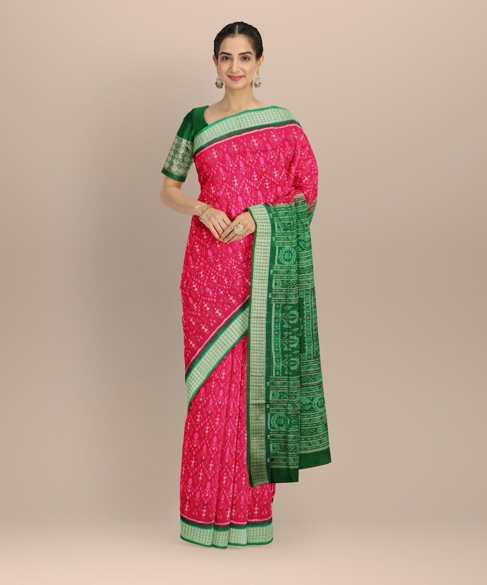 Pink green silk handloom sambalpuri saree