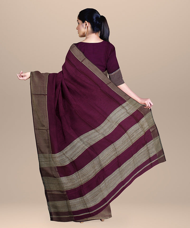 Deep purple ghicha handloom maheshwari cotton silk saree