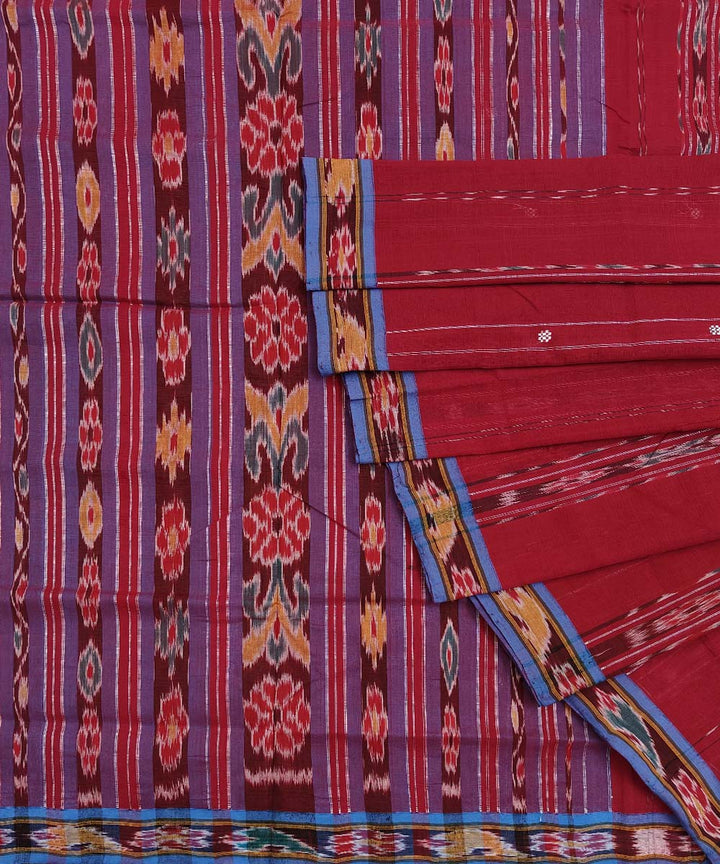 Red Cuan blue Cotton Handwoven Odisha Ikat Saree