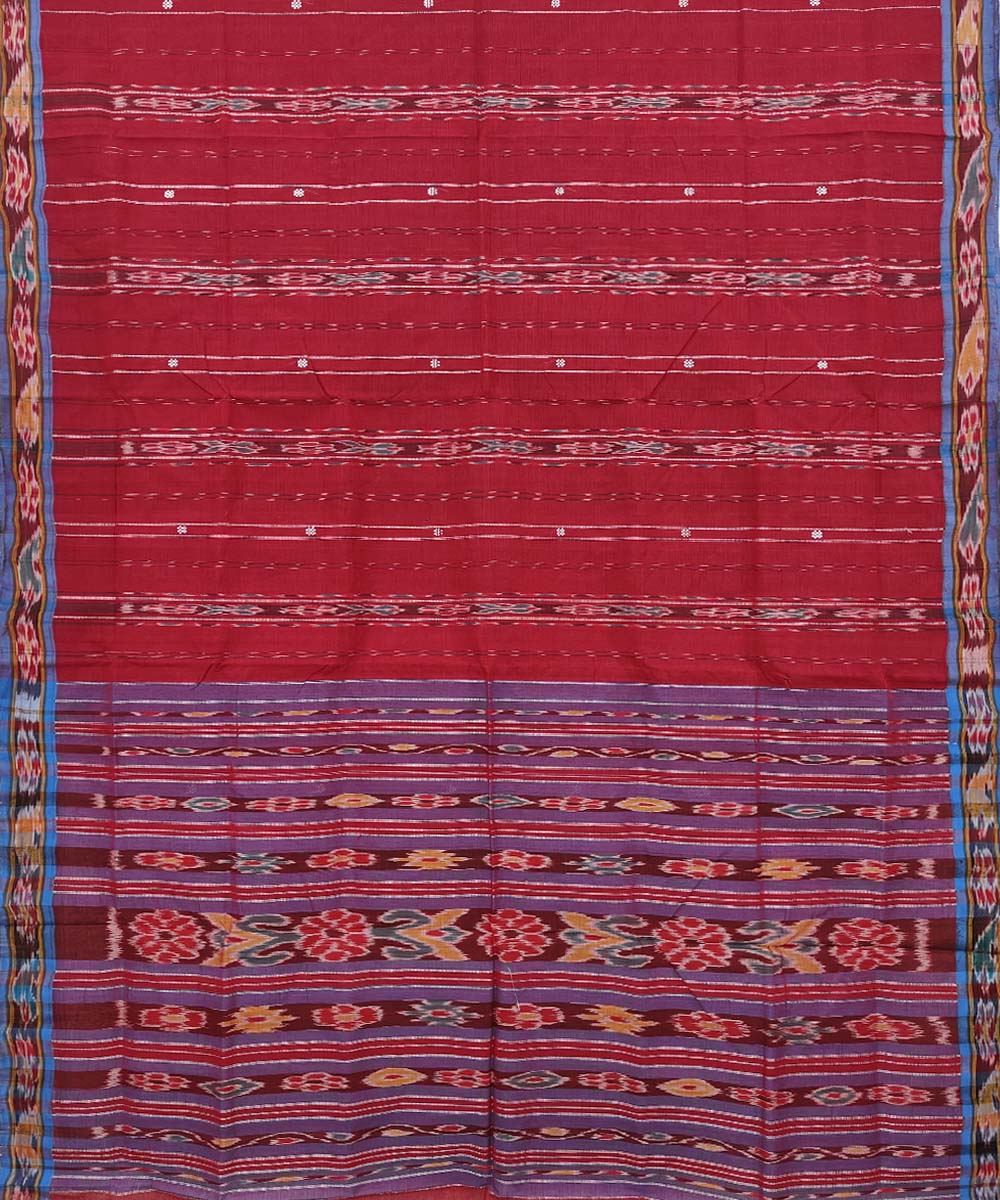 Red Cuan blue Cotton Handwoven Odisha Ikat Saree