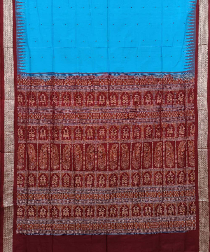 Sky Blue maroon Silk Handwoven Bomkai Saree