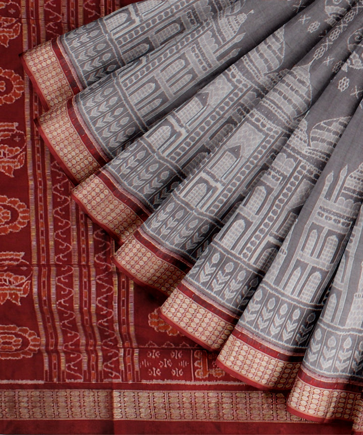 Grey maroon silk handloom sambalpuri saree