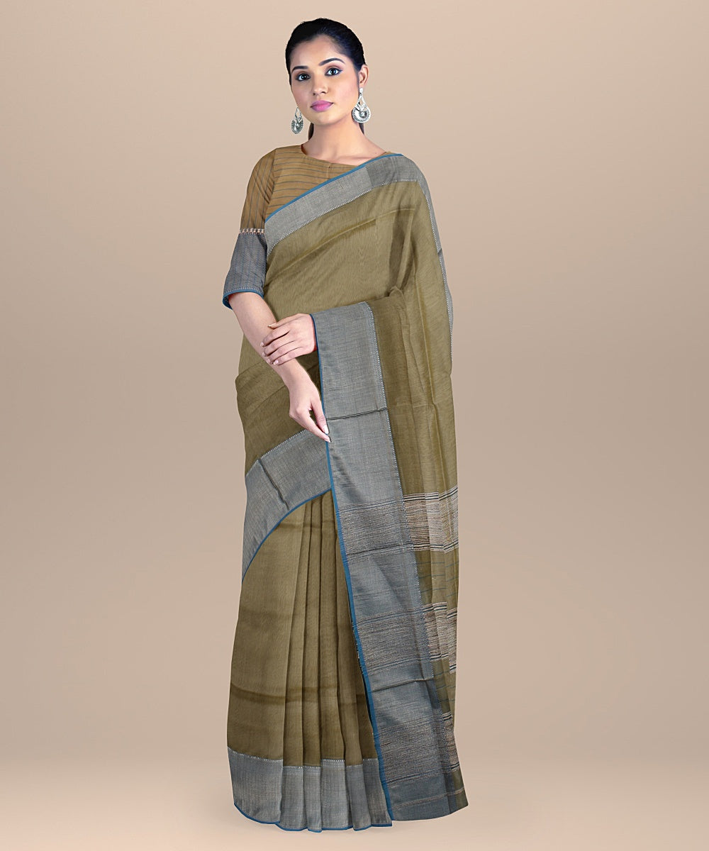 Light green sea green ghicha handloom maheshwari cotton silk saree