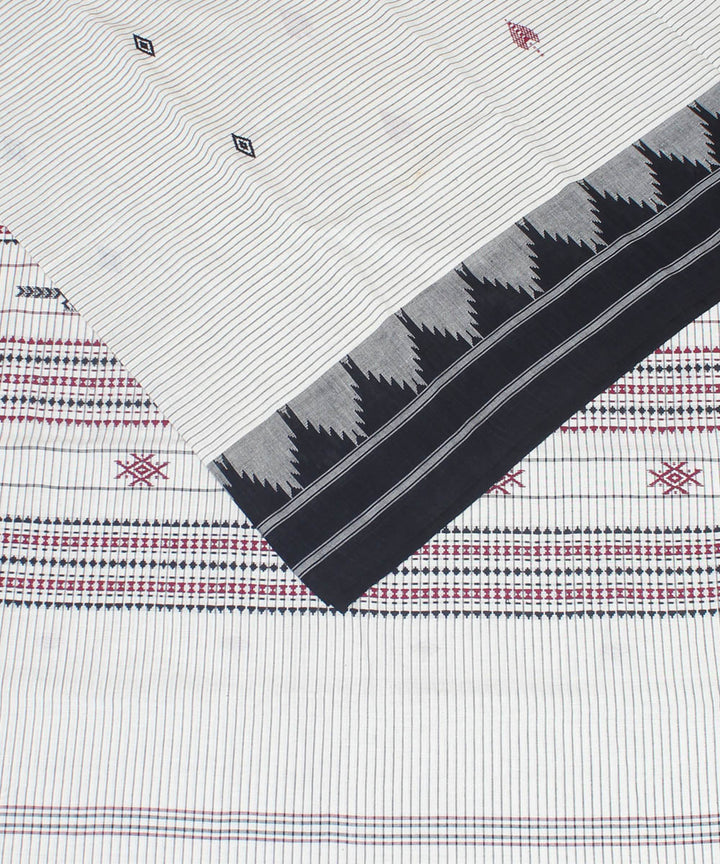 Ofwhite black cotton handwoven kotpad saree