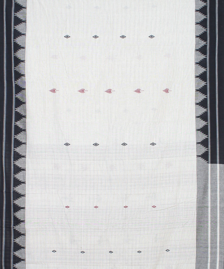 Ofwhite black cotton handwoven kotpad saree