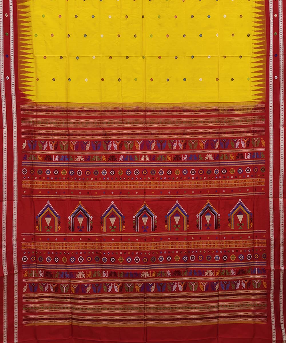 Yellow maroon Silk Handwoven Bomkai Saree