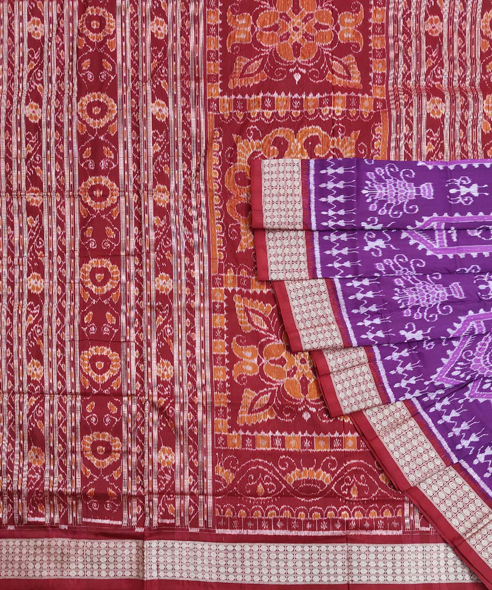 Purple maroon Silk Handwoven Sambalpuri Saree