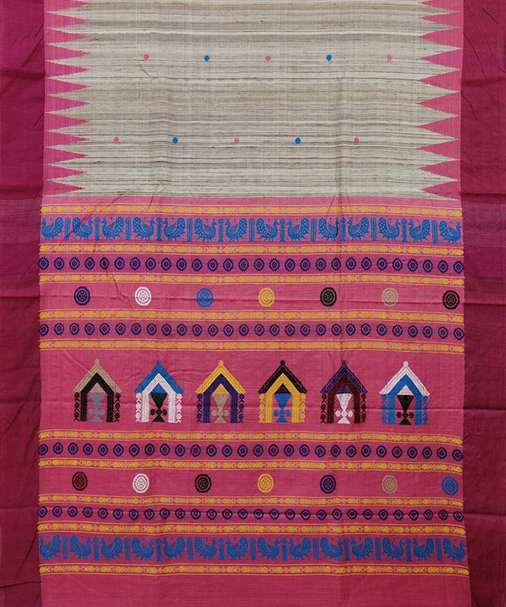 Beige pink Tussar Silk Handwoven dolabedi Saree
