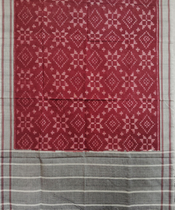 Red grey handloom pochampally ikat cotton duppatta