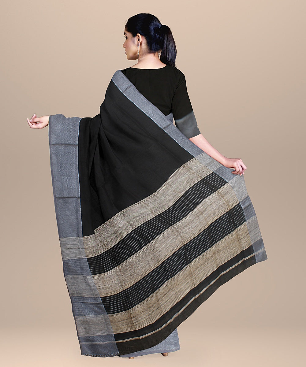 Black grey ghicha handloom maheshwari cotton silk saree