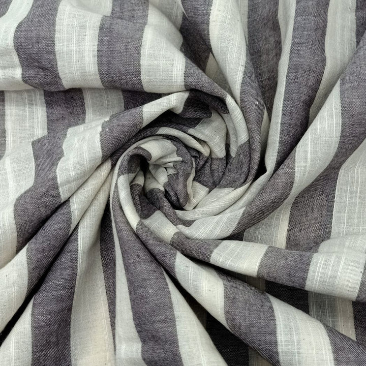 Grey white stripe handwoven cotton fabric