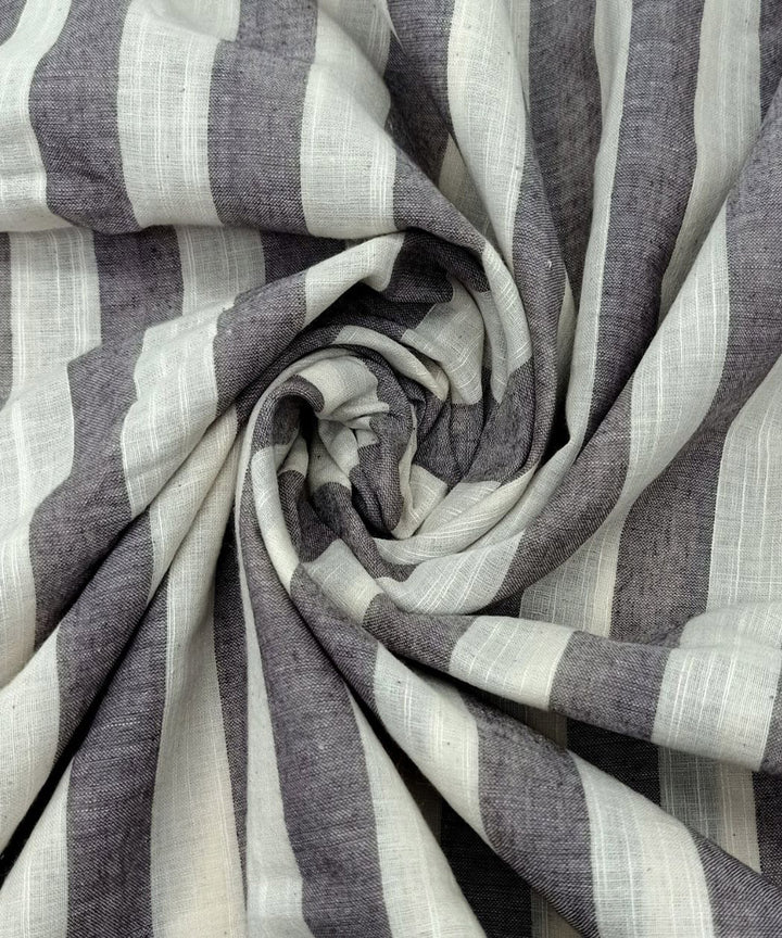 Grey white stripe handwoven cotton fabric