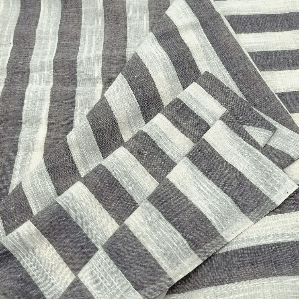 Grey white stripe handwoven cotton fabric