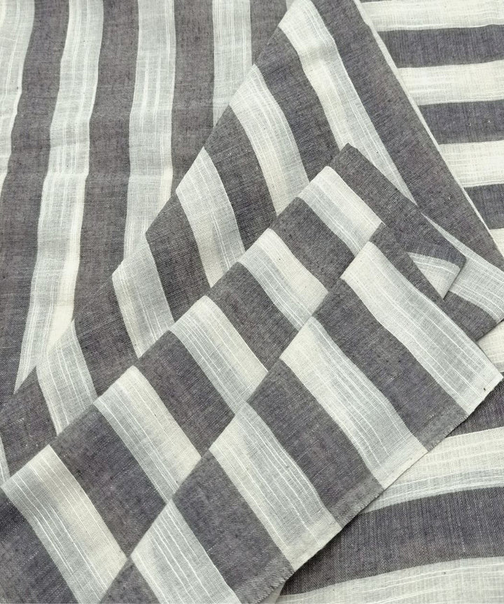 Grey white stripe handwoven cotton fabric