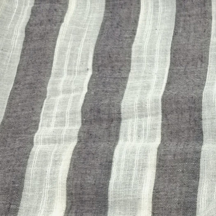 Grey white stripe handwoven cotton fabric