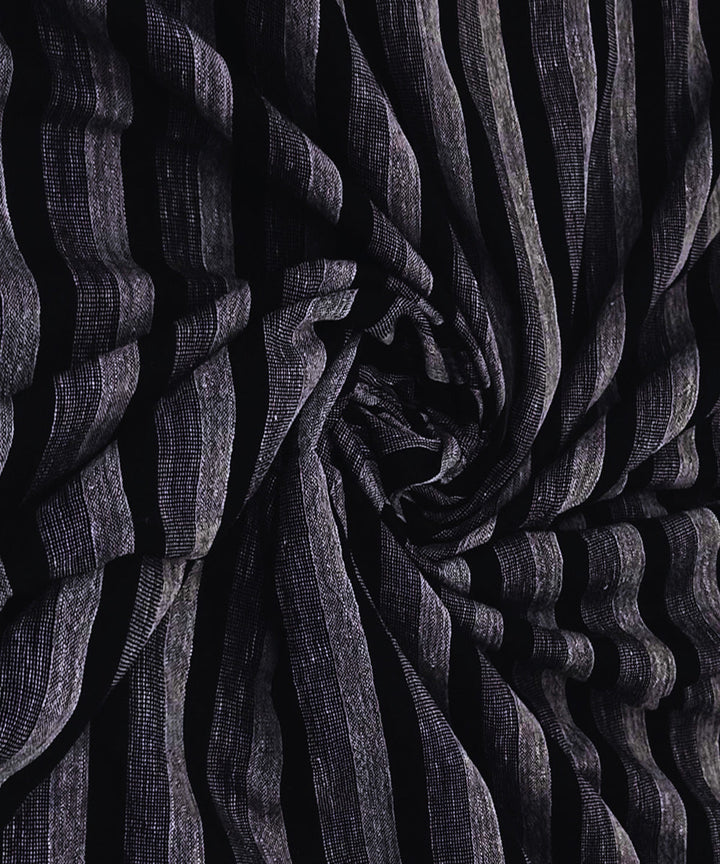 Black grey stripes handwoven cotton khadi fabric