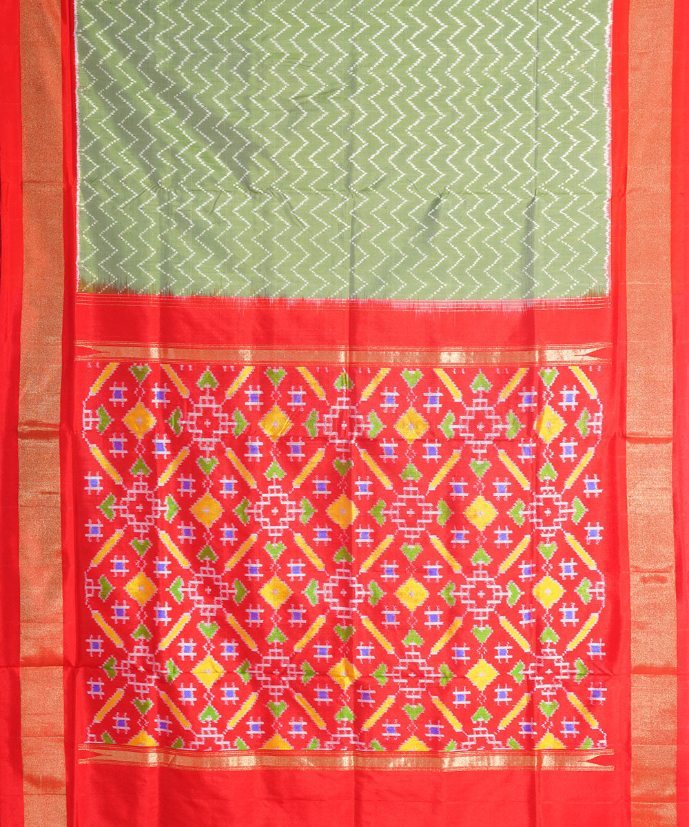 Pista green pink handwoven pochampally ikat silk saree