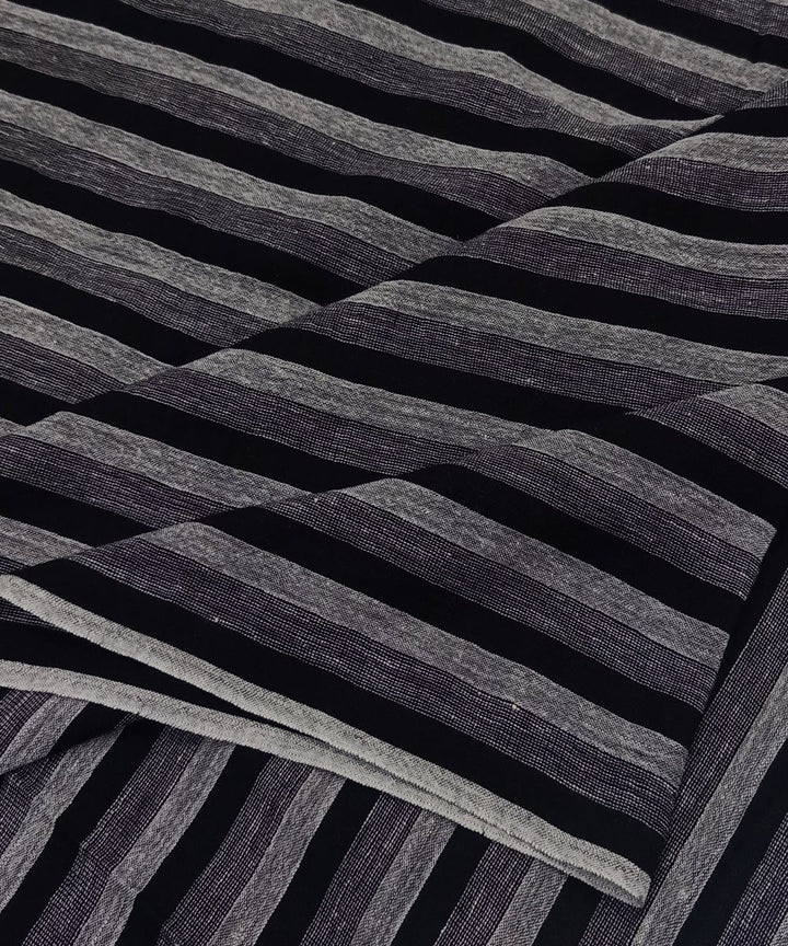 Black grey stripes handwoven cotton khadi fabric