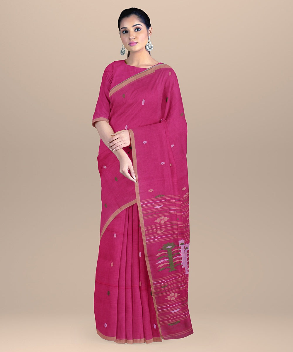 Pink cotton handloom bengal saree