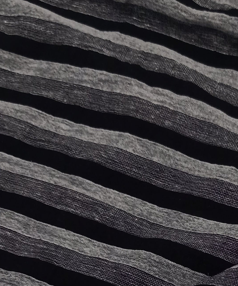 Black grey stripes handwoven cotton khadi fabric