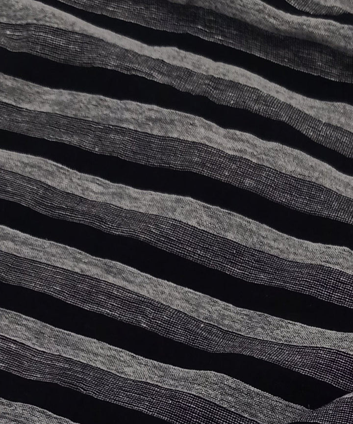 Black grey stripes handwoven cotton khadi fabric