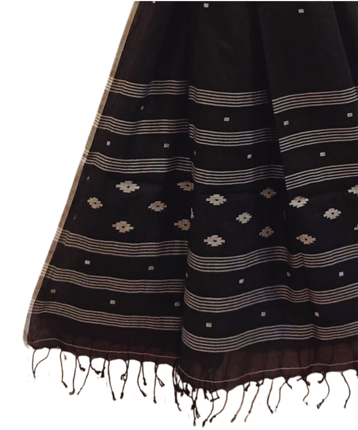 Black cotton handwoven jamdani stole