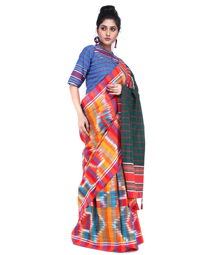 Multicolor checks cotton handloom gamcha saree