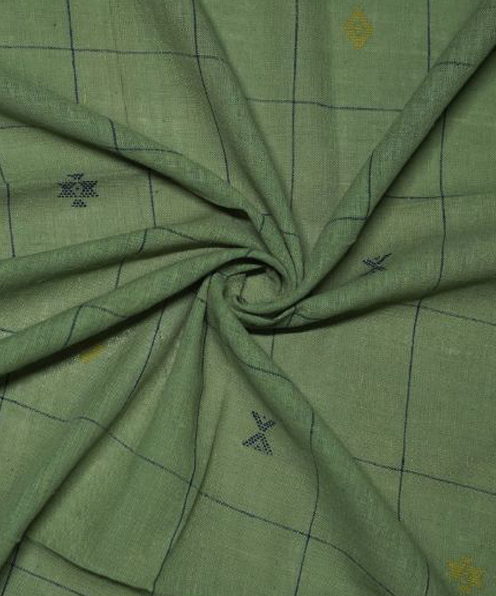 Teal green with blue white butti handspun handwoven cotton fabric