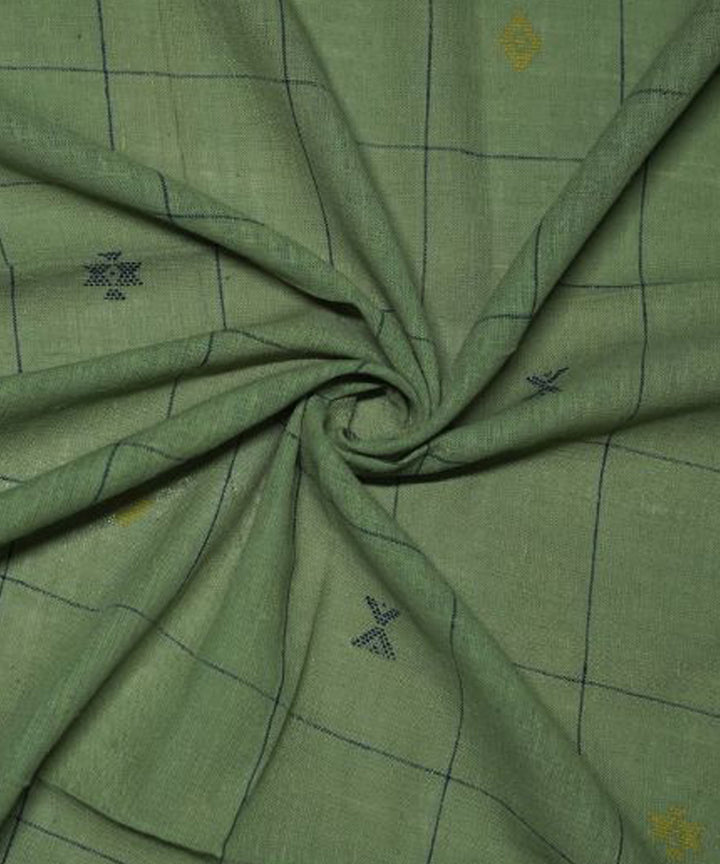 Teal green with blue white butti handspun handwoven cotton fabric