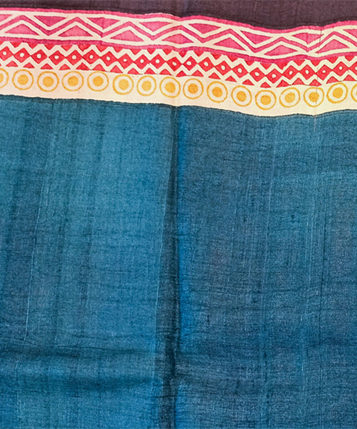 Grey multi colour tussar silk hand block printed saree