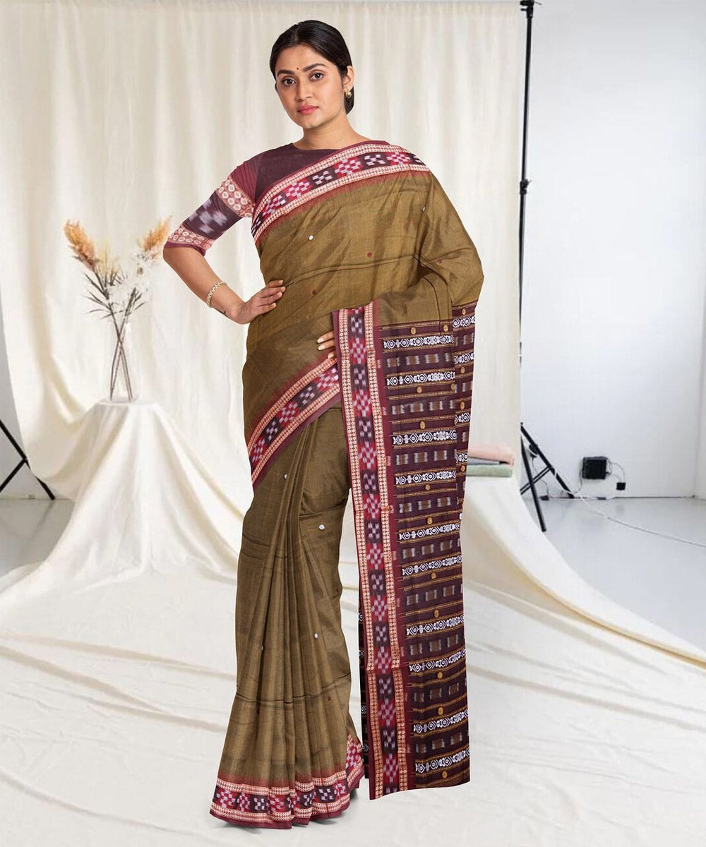 Russet multi color cotton handwoven sambalpuri saree