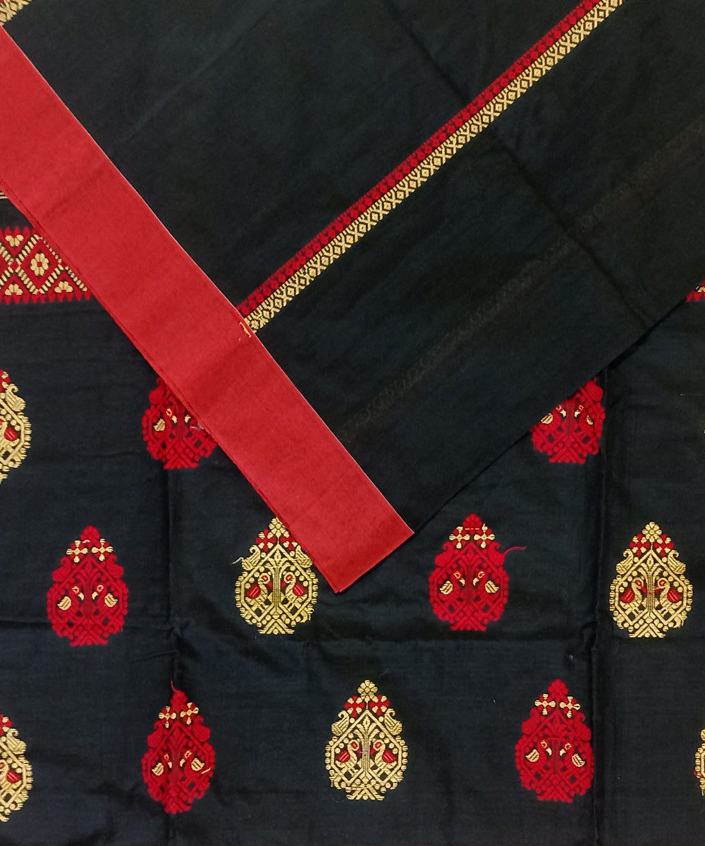 Black red cotton handwoven bengal saree