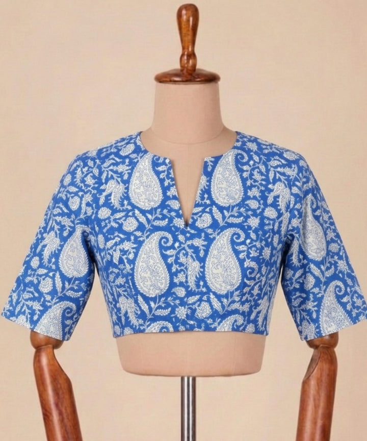 Blue white cotton princess cut blouse front opening blouse