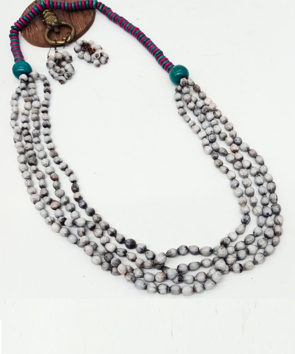 Grey handcrafted seeds necklace and earring
