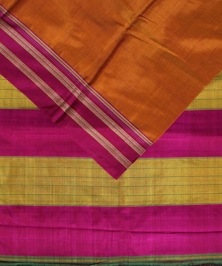 Orange pink gayatri border cotton art silk handloom ilkal saree