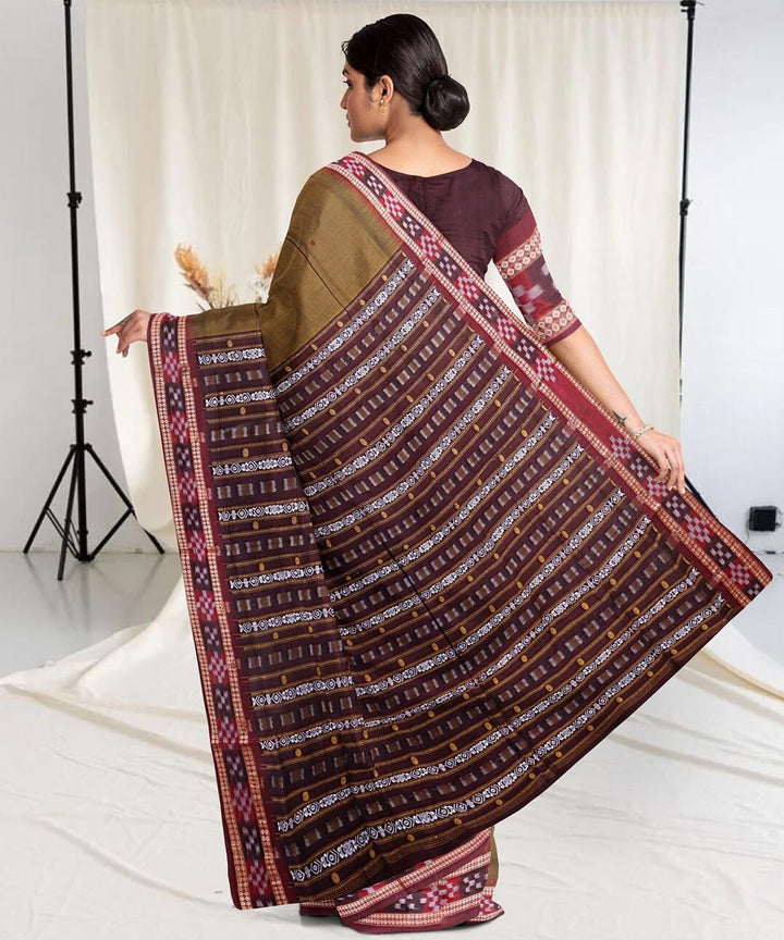 Russet multi color cotton handwoven sambalpuri saree