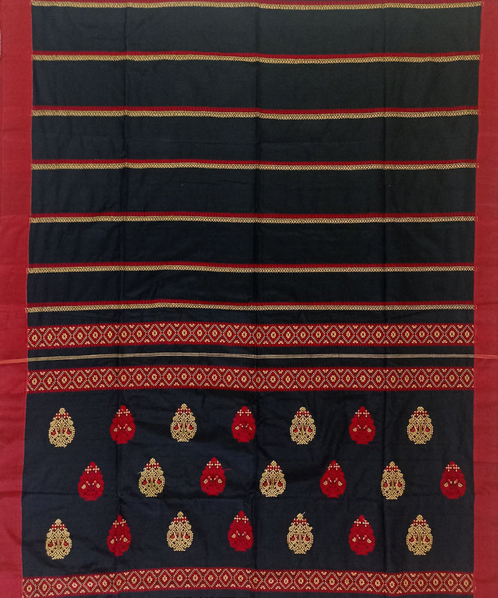 Black red cotton handwoven bengal saree