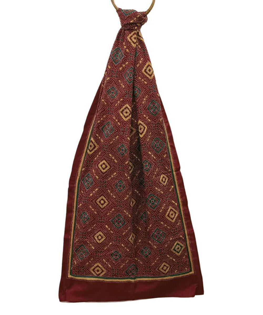 Maroon hand embroidered silk kantha stitch stole