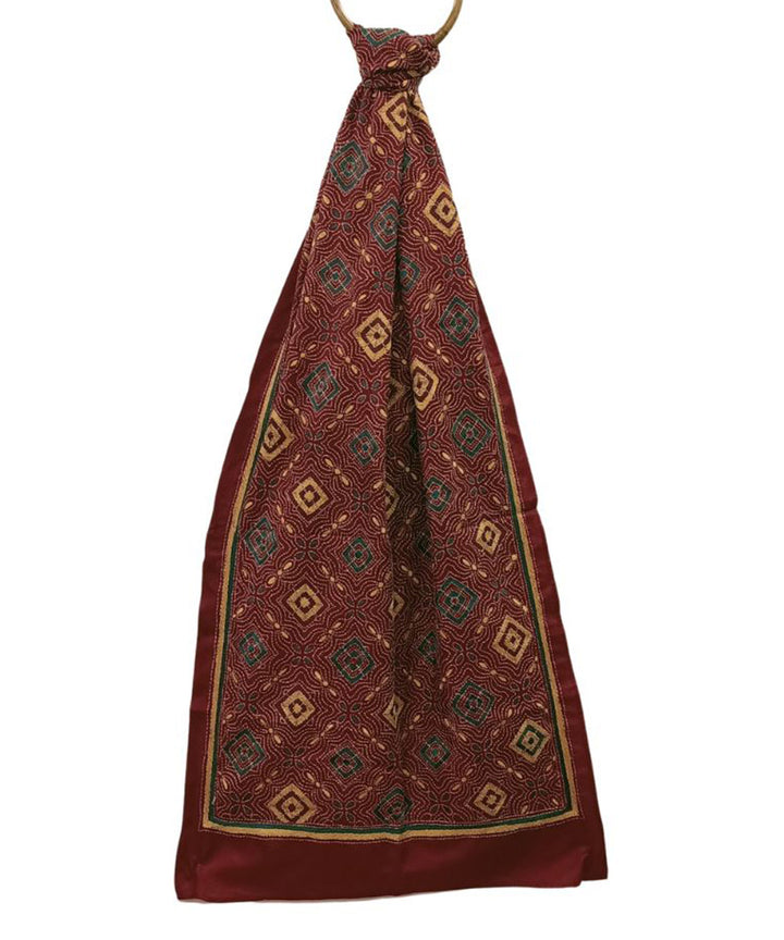 Maroon hand embroidered silk kantha stitch stole