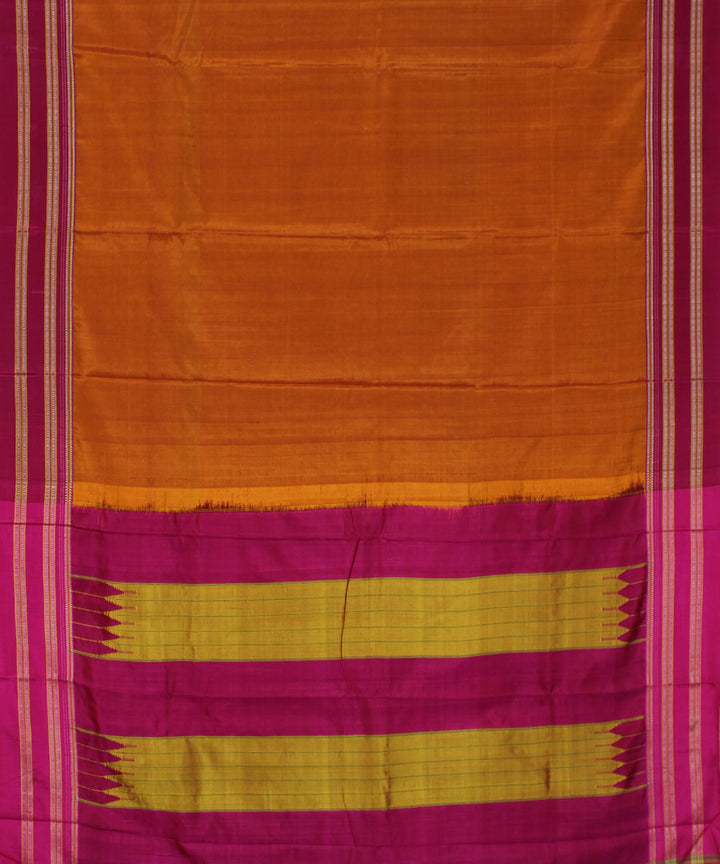 Orange pink gayatri border cotton art silk handloom ilkal saree