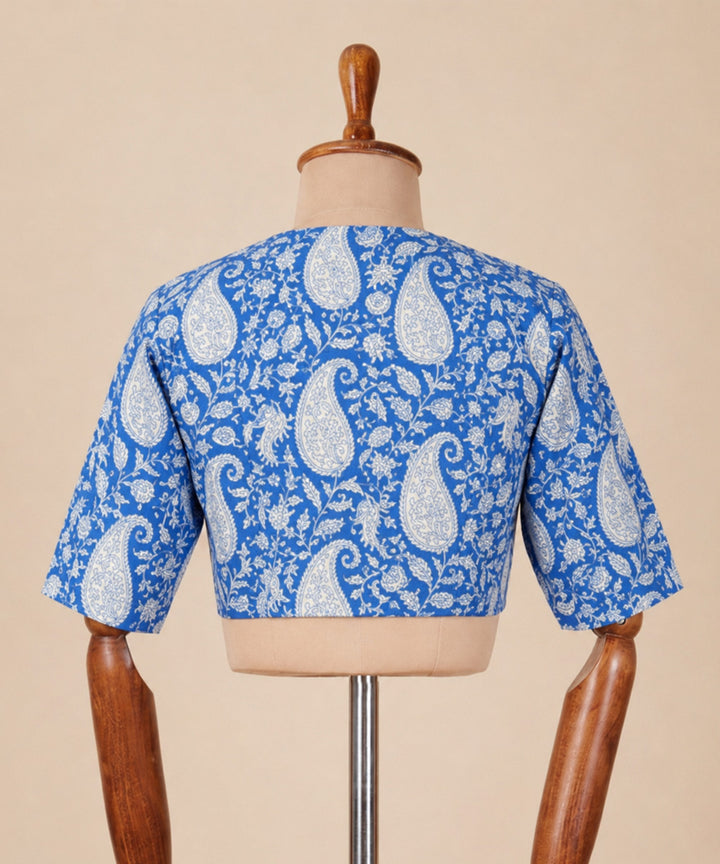 Blue white cotton princess cut blouse front opening blouse
