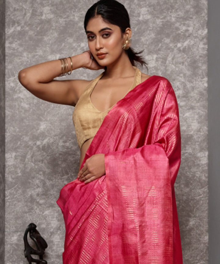 Pink hand woven tussar silk chhatisgarh saree
