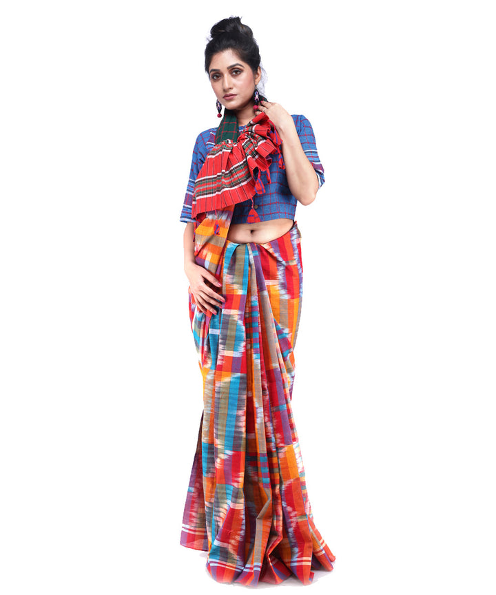 Multicolor checks cotton handloom gamcha saree