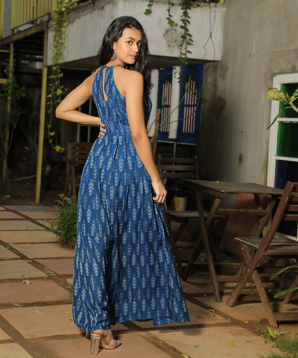Blue handcrafted pochampally ikat halter neck cotton dress GoSwadeshi Blue handcrafted pochampally ikat halter neck cotton dress GoSwadeshi
