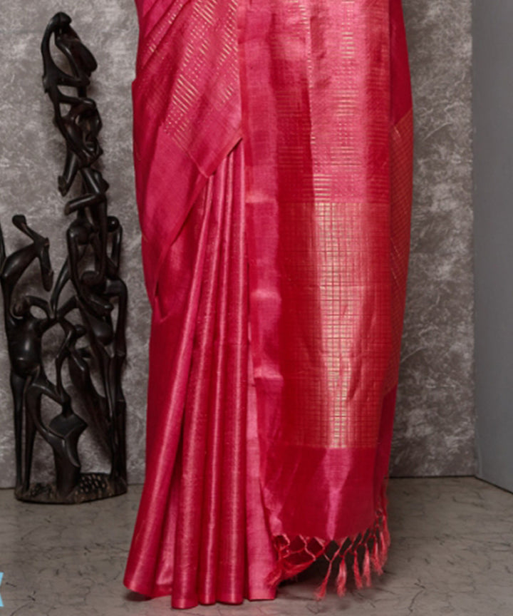 Pink hand woven tussar silk chhatisgarh saree