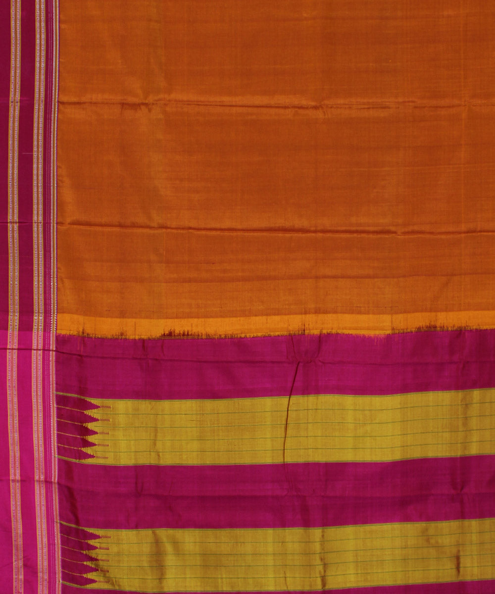 Orange pink gayatri border cotton art silk handloom ilkal saree