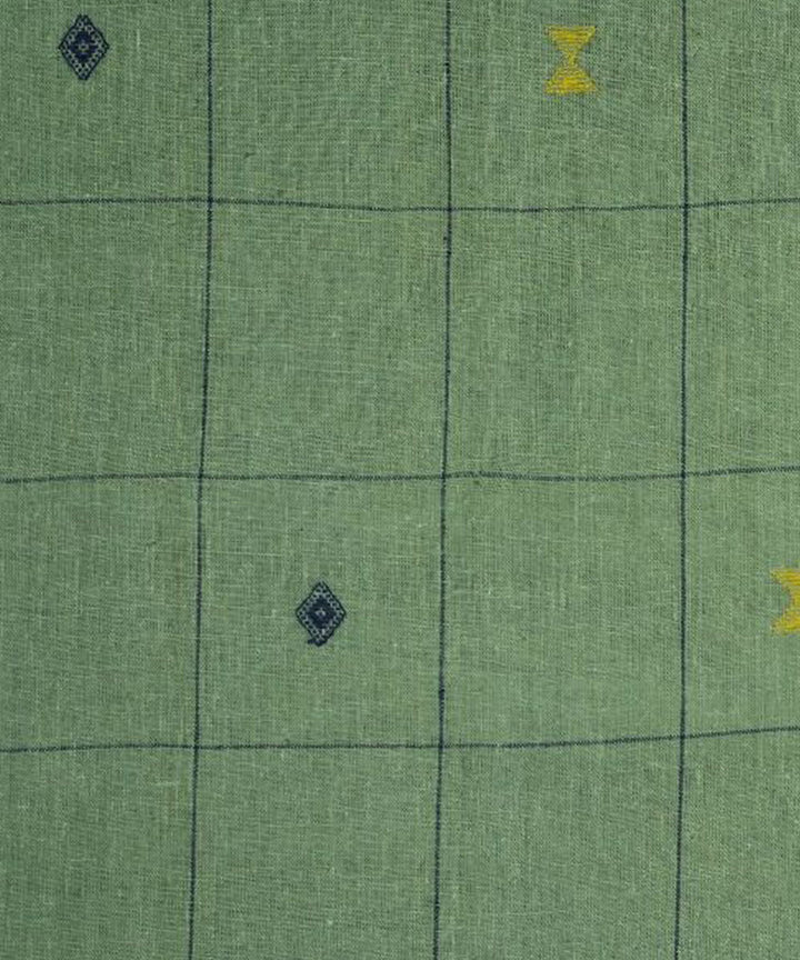 Teal green with blue white butti handspun handwoven cotton fabric